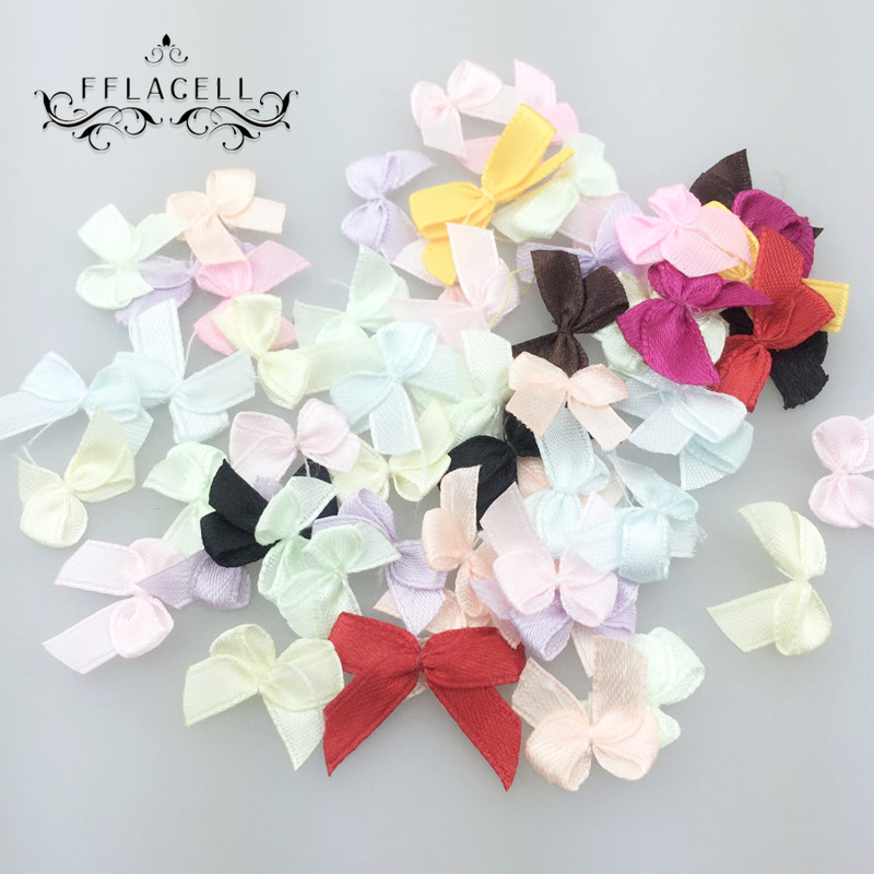 100pcs Mini Satijnen Lint Bloemen Bows DIY Craft Wedding Decoratie Kledingstuk Accessoires