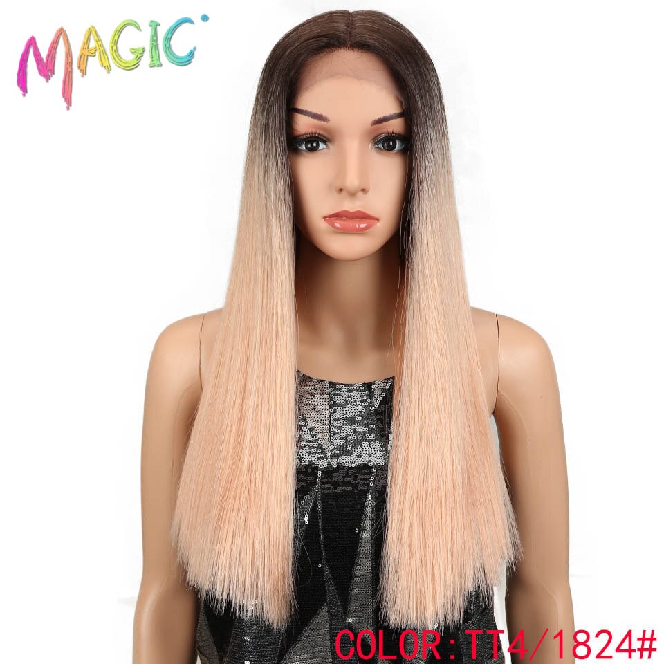 Cabelo mágico 20 "Polegada peruca dianteira do laço do cabelo reto sintético natural linha fina resistente ao calor parte do meio do cabelo da fibra para preto: TT4-1824
