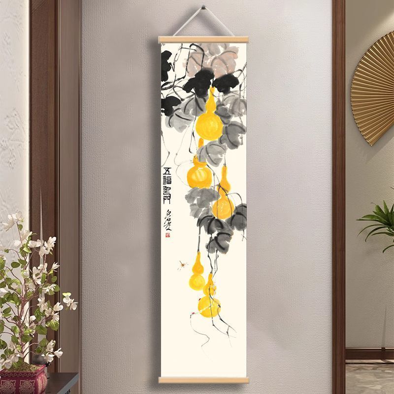 Chinese Bird & Flower Tapestry Wall Hanging, Vertical Scroll Ink Art for Boutique Hostel Tea Room Background House Decor