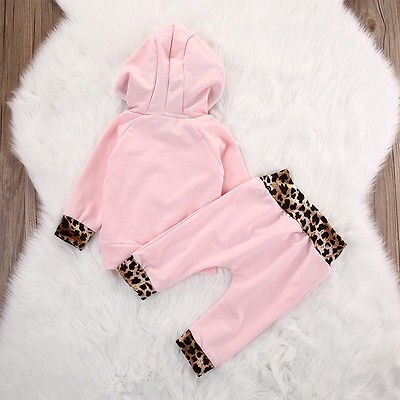 Nyfødte søde baby tøj til børn piger leopard sæt bebek hætte sweatshirt toppe + bukser outfits træningsdragt børn tøj sæt