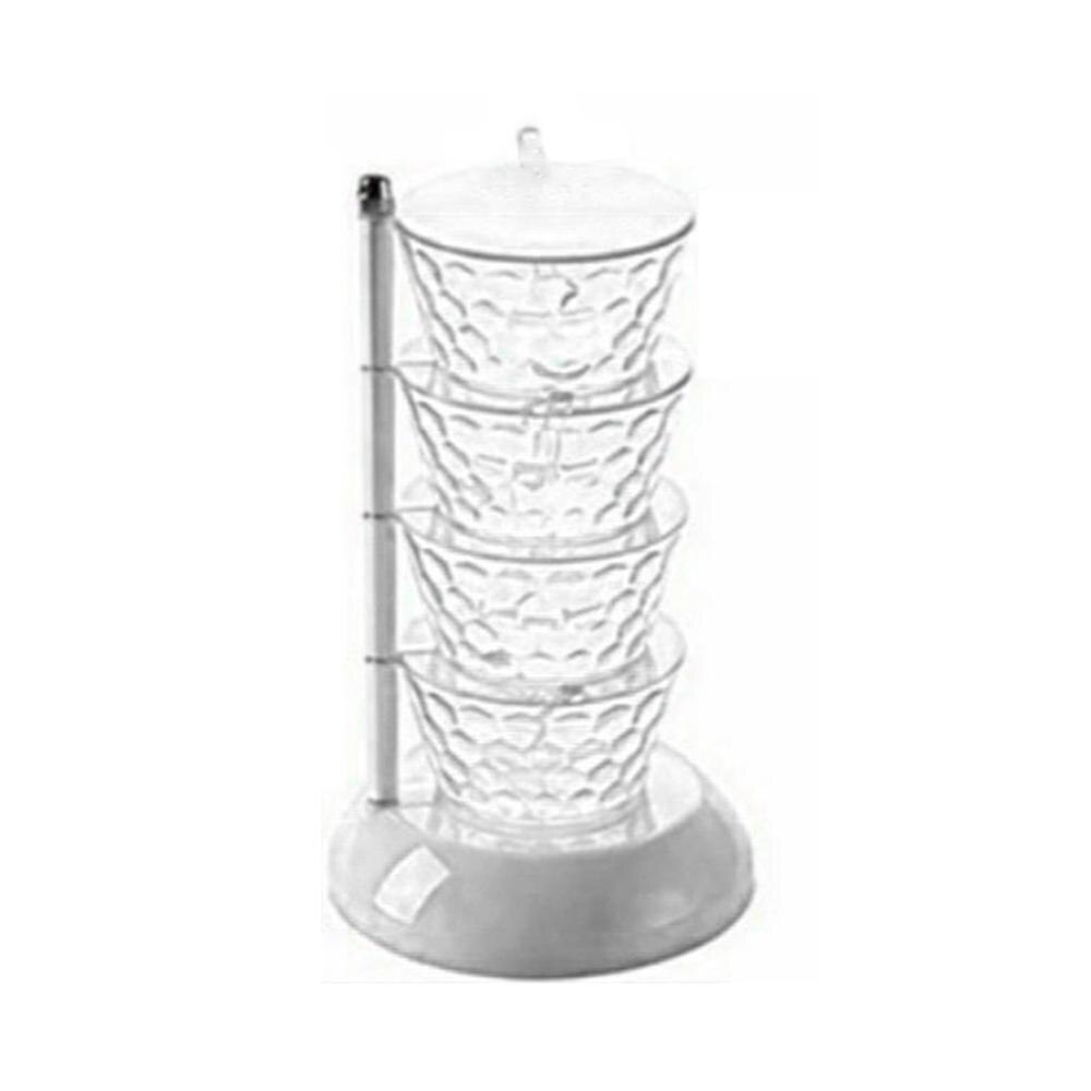 Crystal Transparent 4/5 Layer 360 Degree Vertical Kitchen Rotation Storage Seasoning Box Food Storage Container: 4-layer White