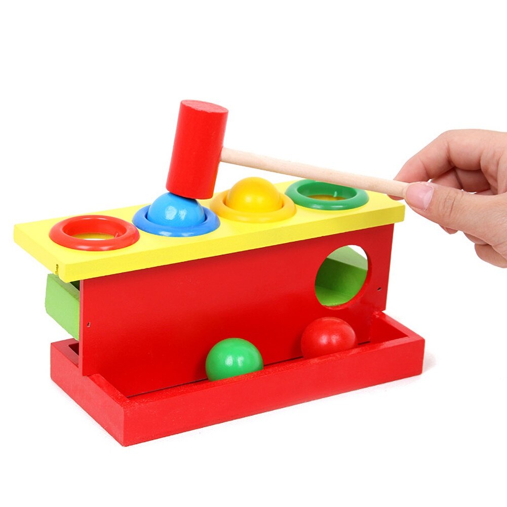 Wooden Matching Color Piling Hand Hammering Ball Box Toy Parent-child Interactive Toys Early Learning Educational Baby Toys