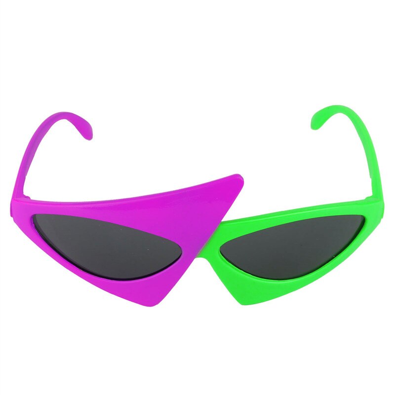 2 Kleur Neon Groen Paars Asymmetrische Glazen Grappige Mode Accessoires Voor Party Halloween Hip-Hop Zonnebril