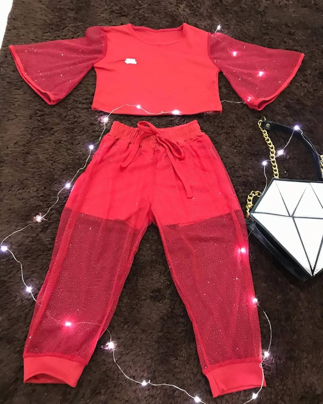 Toddler Baby Girl Kid Clothes Sets 1-5Y Lace Shining Short Sleeve Tops Pants Sets Formal Party Clothes: Red / 3T