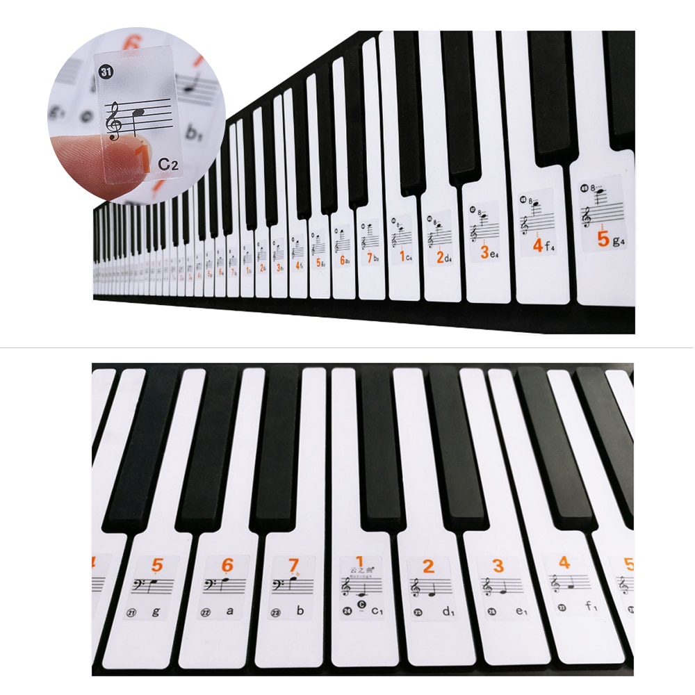 Genomskinlig 37 49 61 elektronisk klaviatur 88 tangenter piano stavnot klistermärke notationsversion & noter för vita tangenter
