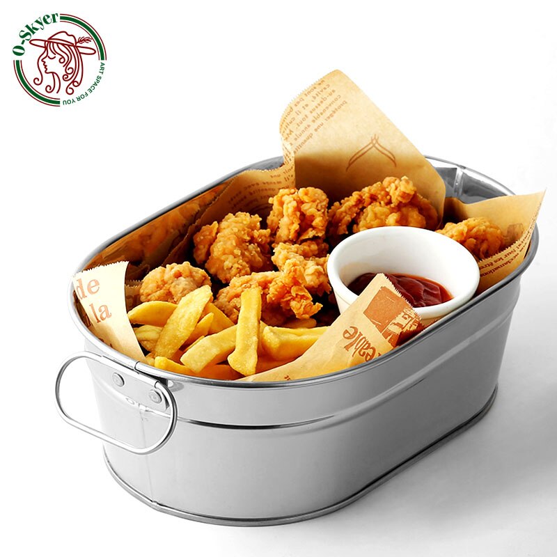 OSKYER roestvrij staal voedsel opslag emmers dikker metalen ovale food grade snack emmer frieten container snack emmer