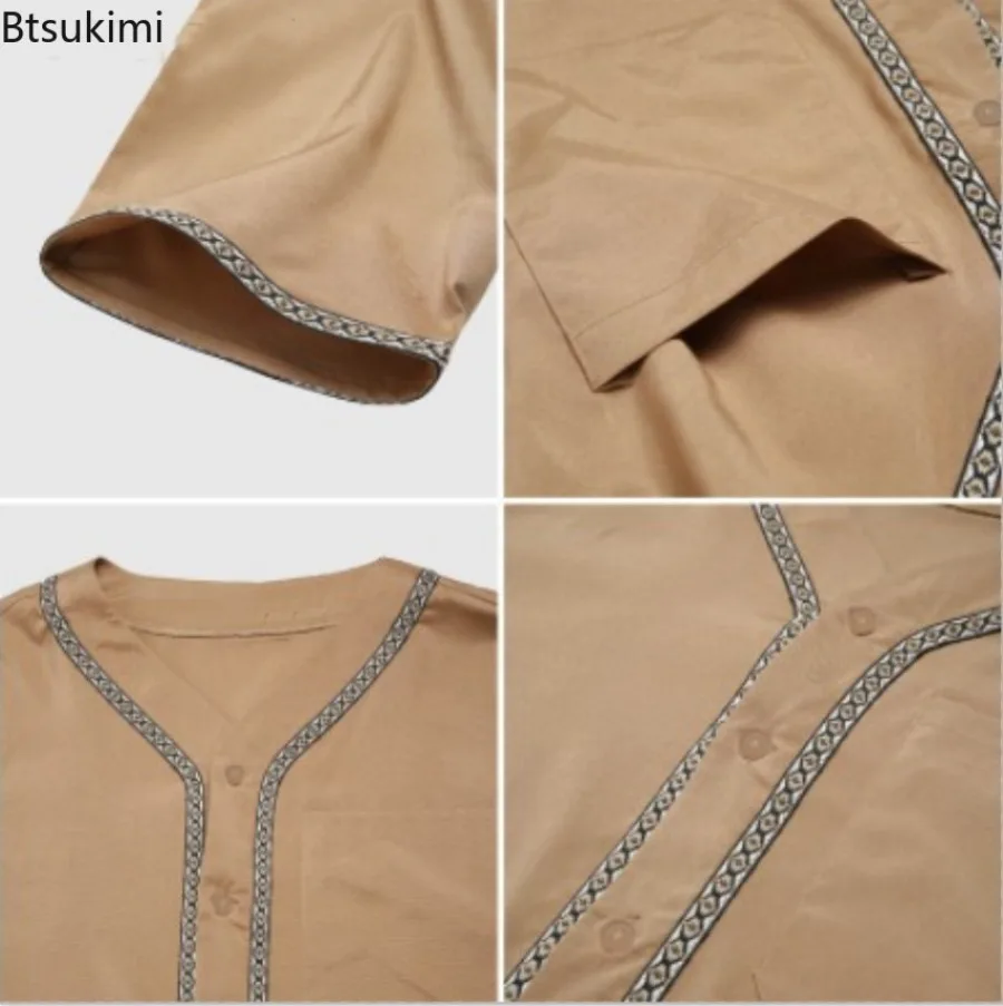 2023 Moslim Mode Mannen Lange Gewaad Effen Losse Knop Kimono Mannen Jubba Thobe Saudi Arabische Kaftan Mannen Shirt Abaya Islamitische kleding
