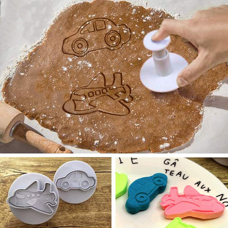Bilkaka stämpel fräs set plast 3d kakor kex formar fondant maker form för att baka bakverk tårta dekorationsverktyg