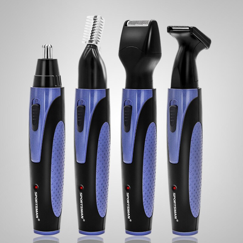 4 In 1 Portable Rechargeable Nose Ear Hair Trimmer Set Wireless Men Cutter Beard Shaver Face Eyebrow Nose Hair Removal Device: BLUE