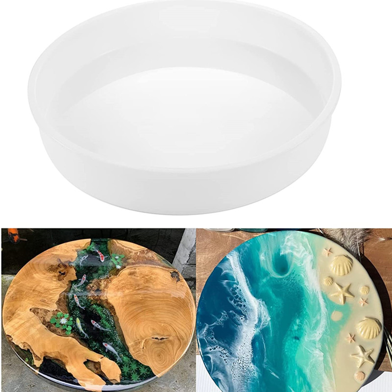 Grand plateau rond XL profond de 14 pouces, moule d'horloge de Table en Silicone brillant pour moulage de résine époxy bricolage