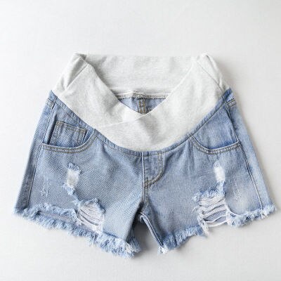 Gravid kvinde shorts sommer udendørstøj lavtaljede cowboyshorts gravid kvinde sommertøj sæson løs gravid kvinde: Baby blå / M