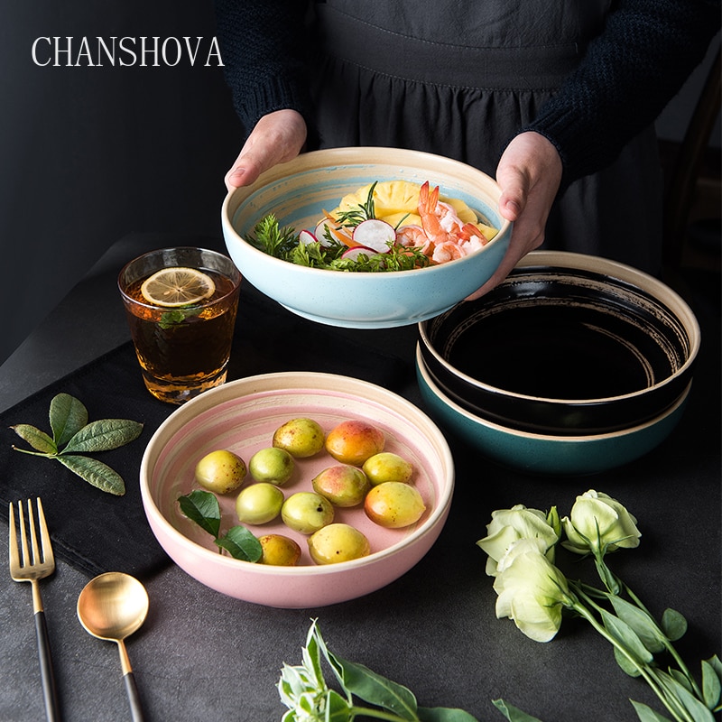 Chanshova traditionel kinesisk skruetråd mønster farve glasur keramiske salattallerkener porcelæn middagsretter dessertbakke  h203