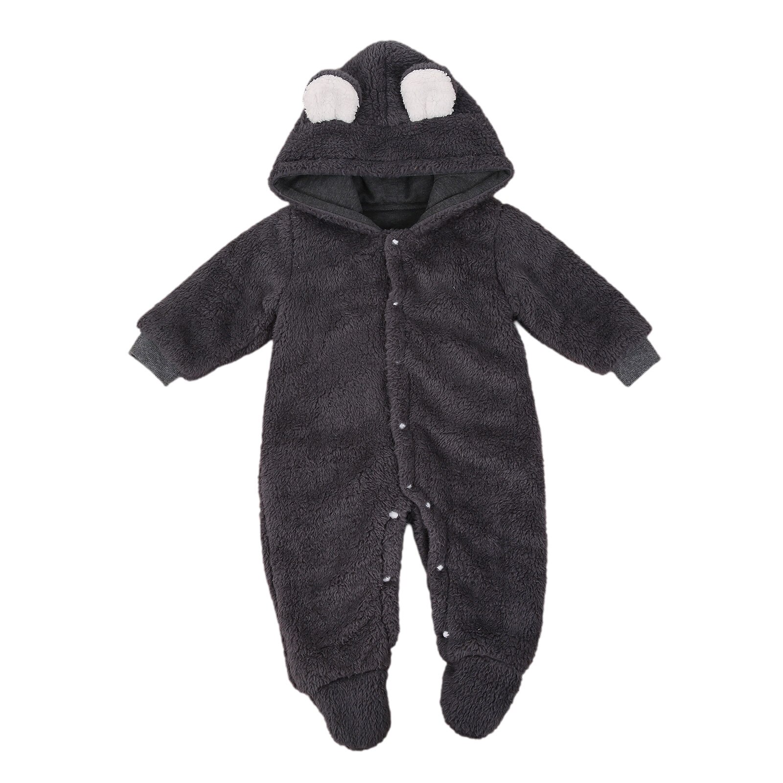 Kleinkind Baby Mädchen Jungen Footies Neugeborenen Langarm Solide einreiher Mit Kapuze Plüsch Strampler 0-12M Overall: E / 12m
