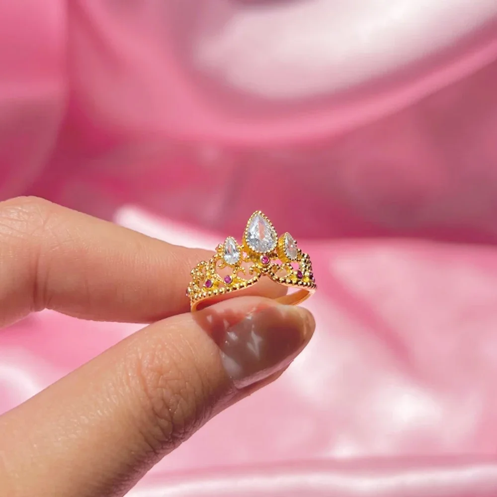 Bagues couronne raiponce, bijoux princesse, pour femmes et filles, accessoires de mariage à la , plaqué or, bagues réglables, pour elle