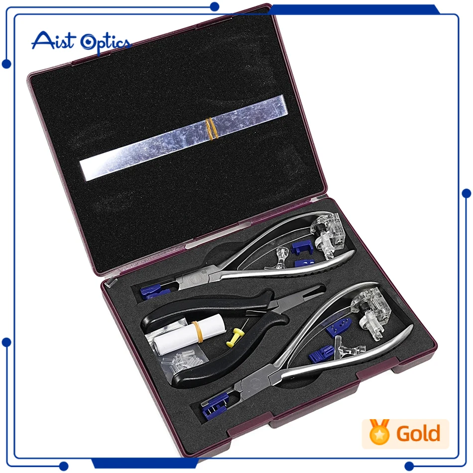Juego de alicates de mantenimiento y reparación de gafas, Kit de herramientas de alicates para silueta, herramientas de tienda óptica, juego de marco de gafas de desmontaje sin montura