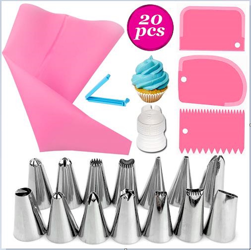 14pcs Cake Decorating Kit Supplies With Stainless Steel Piping Nozzle Tips Pastry Bag Clip Icing Smoother Spatulas Coupler: Pink