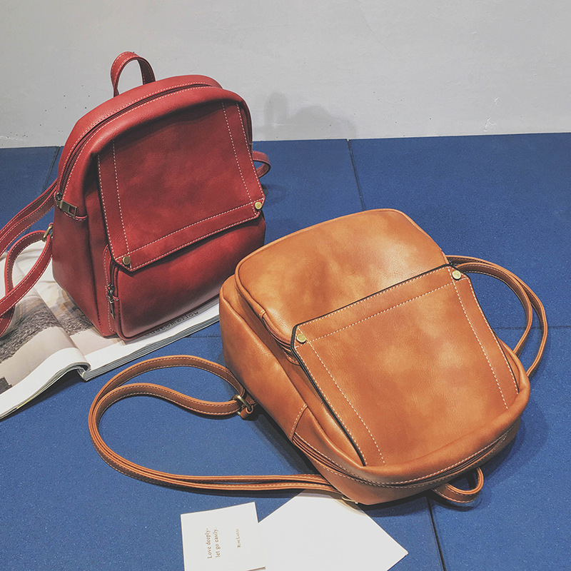 Woman Package Concise Both Shoulders Package Woman School Wind Bag Solid Color Pu Backpack