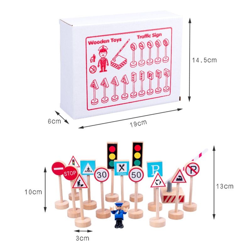 16PCS Colorful Wooden Street Traffic Signs Parking Scene Kids Children Education