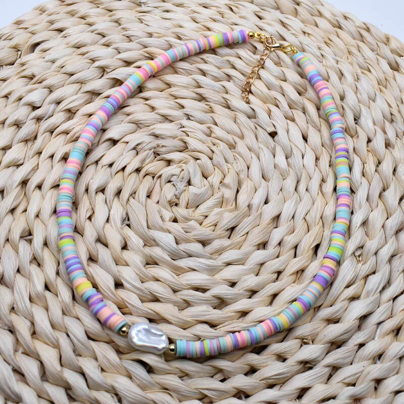 Gargantilla de cuentas de cerámica blanda de varios colores, collar de perla Irregular barroca de agua dulce Natural, joyería de playa para mujer,: D - 6mm