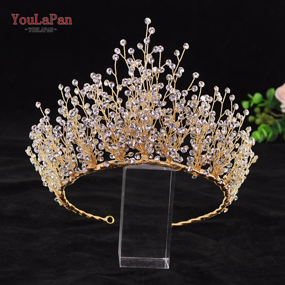 Topqueen HP193 Zilveren Gouden Bruiloft Tiara &#39;S En Kronen Strass Bruiloft Hoofdband Luxe Bruiloft Hoofddeksels Briadl Haar Sieraden: G-crown