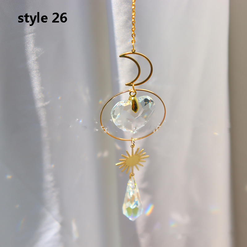 Home Decor Crystal Pendant Hanging Curtain Windchimes Sun Light Catcher Star Moon Pendant Rainbow Wind Chime: style 26
