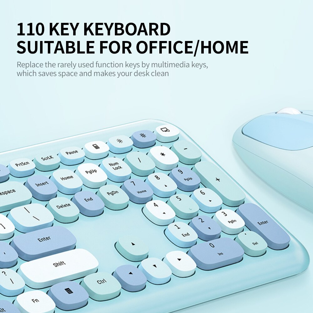 Mofii 666 2.4G Wireless Keyboard Mouse Combo Mixed Color 110 Key Keyboard Mouse Set with Round Punk Keycaps 2.4G Keyboard Mouse