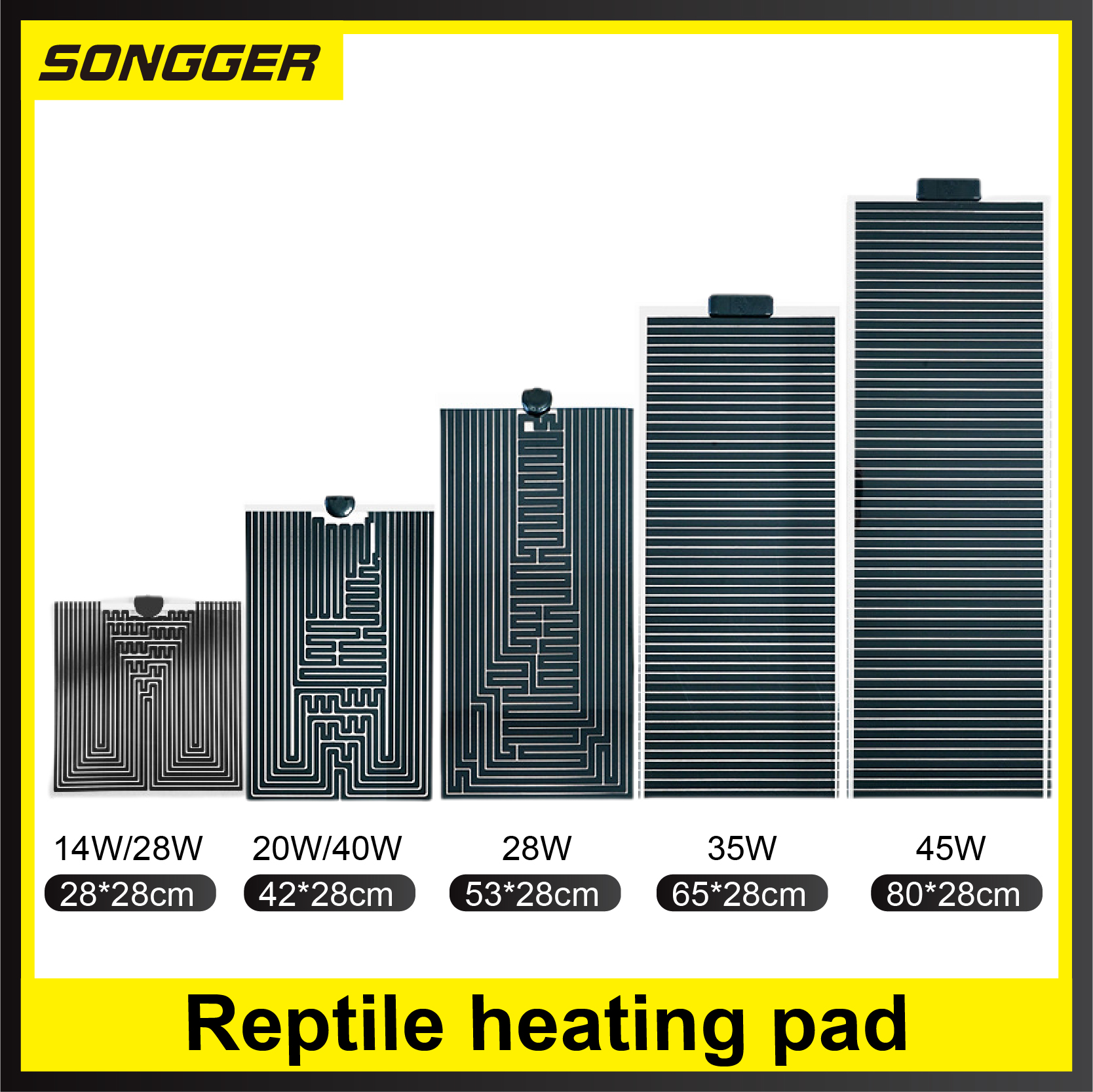 Reptile Heating Pad 5-78W 3-Level Adjustable Heat Mat for Gecko Turtle Frog Spider Terrarium Waterproof Under Tank Heater