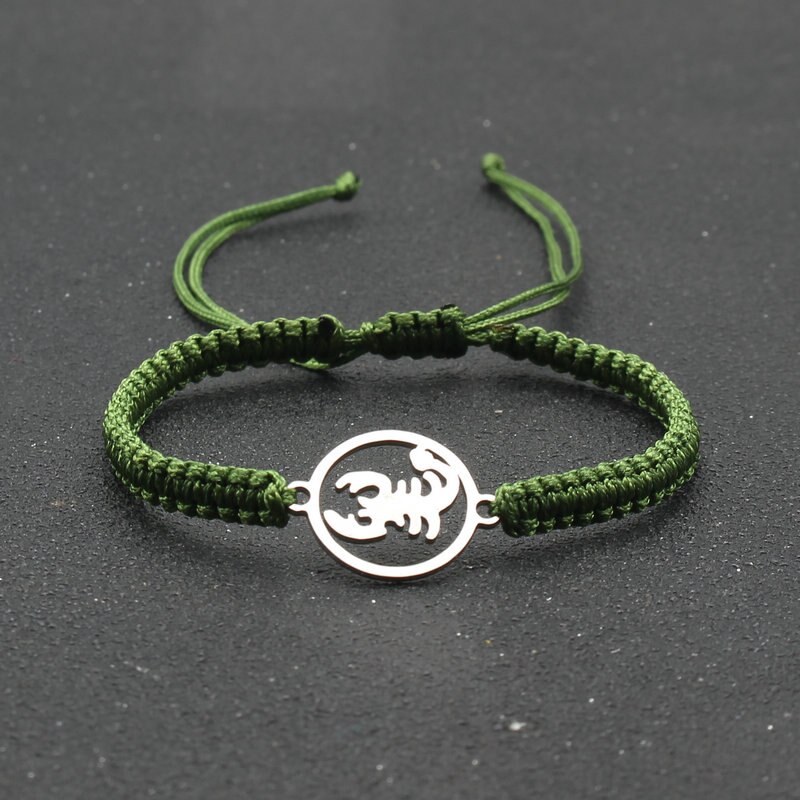 Pulsera de acero inoxidable para hombre, brazalete de escorpión, cadena de cuerda ajustable trenzada hecha a mano, de amistad: Army green