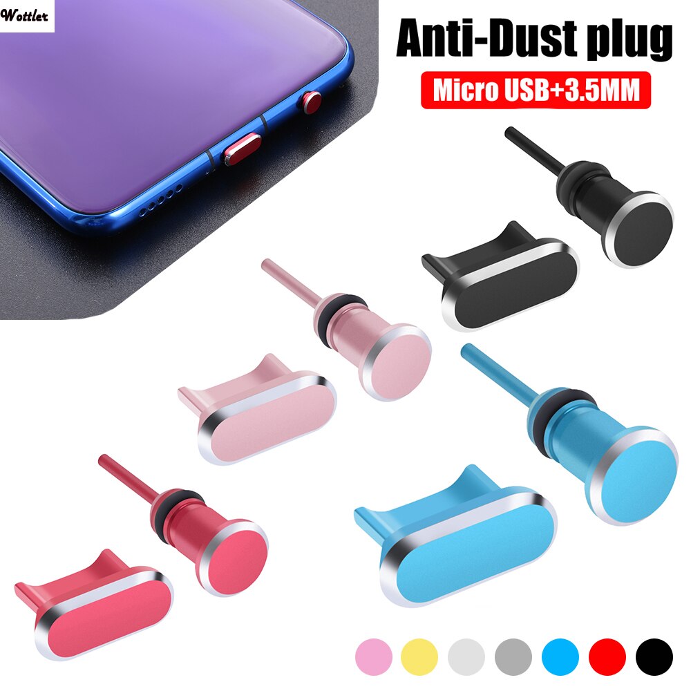 Universeller micro-usb-ladeanschluss, 3.5mm kopfhörerbuchsen, staubschutz aus metall, universell für android-handys, headset-stopper, kopfhöreranschluss
