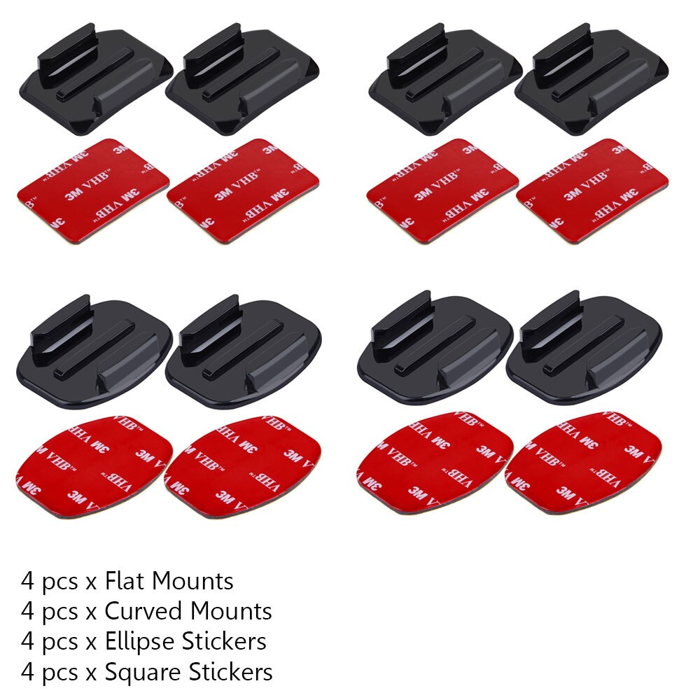 Platte Gebogen Base Mount + Adhesive Stickers Mount voor GoPro Hero 7 6 5 4 Xiaomi Yi 4 K Sjcam sj4000 Eken H9r voor Go Pro Accessoire: 16pcs