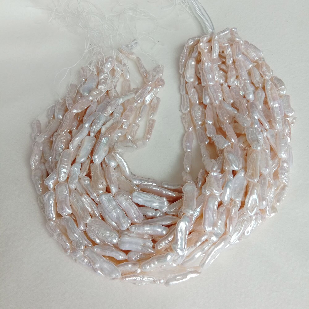 39 cm DIY pearl beads,AAA BIWA pearl beads,100% nature freshwater pearl with noodle shape-width 7-9mm L:15-30mm.: WHITE