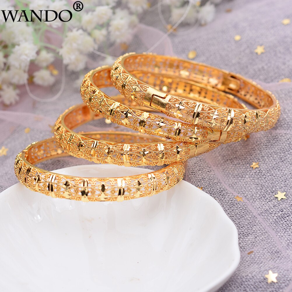 WANDO 4 unids/lote joyería etíope personalizada brazaletes de Color dorado Dubai brazaletes de oro para brazaletes y brazaletes africanos para mujeres