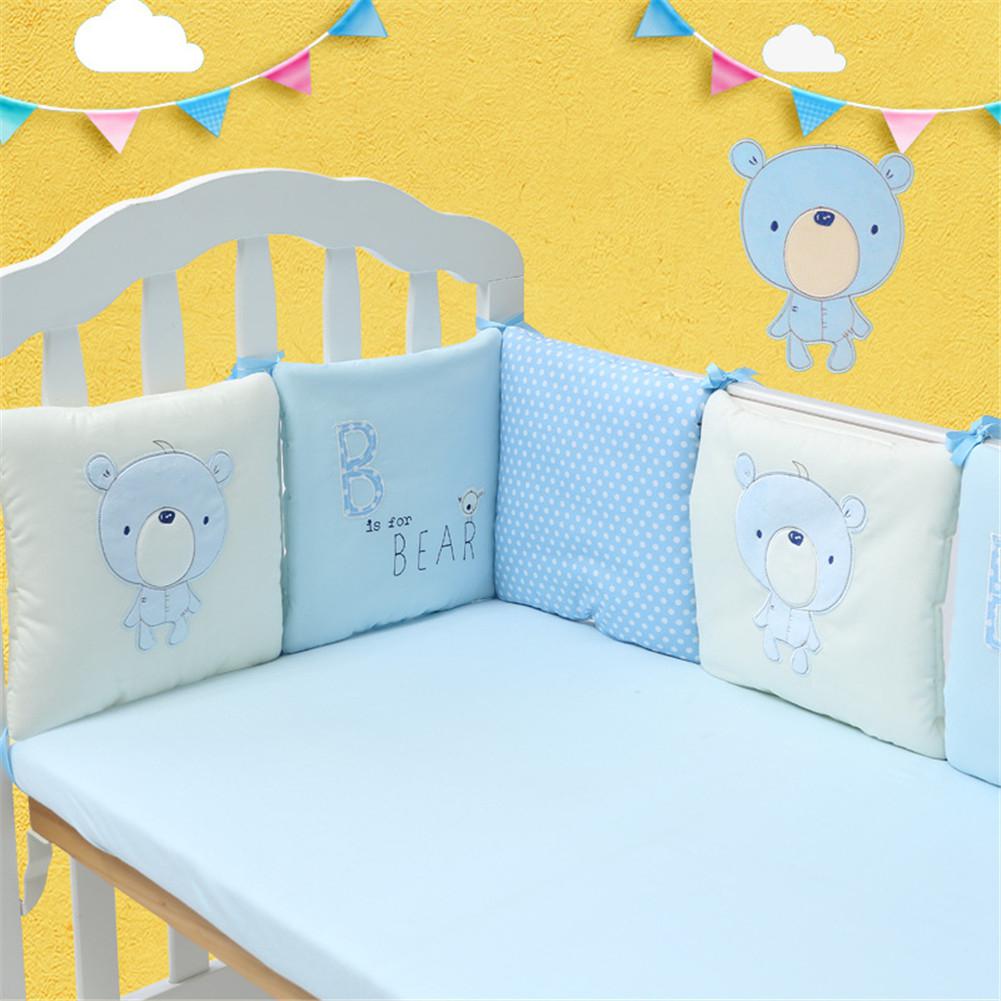 6 Stks/set Baby Bed Bumper Baby Katoen Bed Protector Wieg Bumper Pads Cartoon Beddengoed Veiligheid Rail Zuigeling Anti-Collision bumper: Blauw