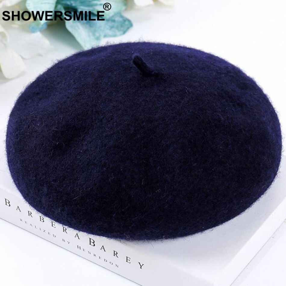 Showersmile dames warme baretten gele wollen franse baretten hoeden dames verstelbare zachte petten artistieke winter schilders hoed