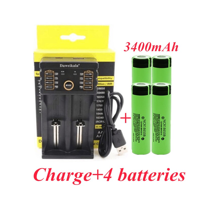 NCR 18650B 3.7V 3400 MAH 18650 Lithium Rechargeable Battery For Panasonic Flashlight Bateries and USB charger