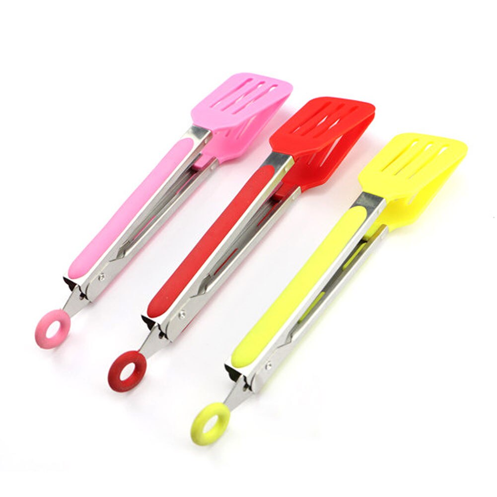 Silicone Voedsel Tong Rvs Keuken Tang Siliconen Antislip Koken Clip Clamp Bbq Salade Gereedschap Grill Keuken Accessoires: 1pc color random