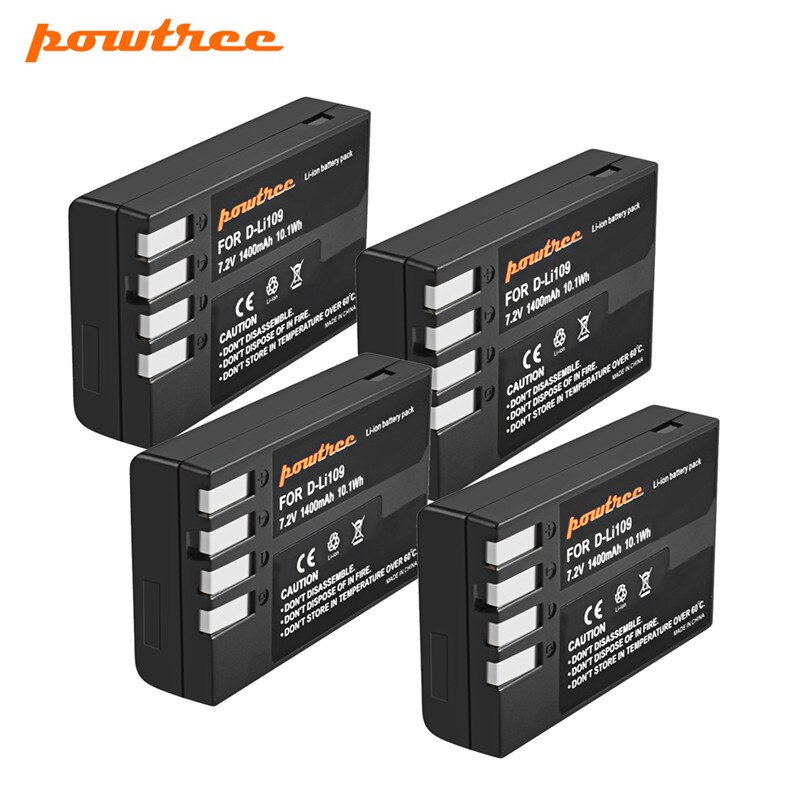 Powtree para Pentax 7,2 V 1400mAh D-Li109 DLi109 DLi 109 batería + LCD cargador para K30 K50 K-30 K-50 K500 K-500 K-S1 KS1 K-S2 KS2: 4 battrey