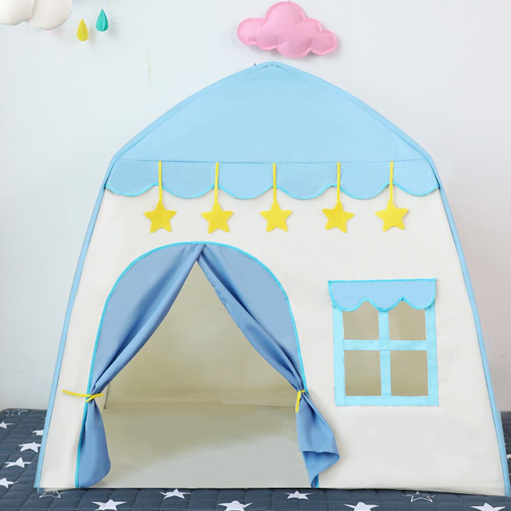 Kids Play Tent Roze Blauw Kinderen Speelhuis Kinderen Tente Enfant Draagbare Baby Speelhuis Tipi Kids Bloemen Kleine Baby kasteel: Blue