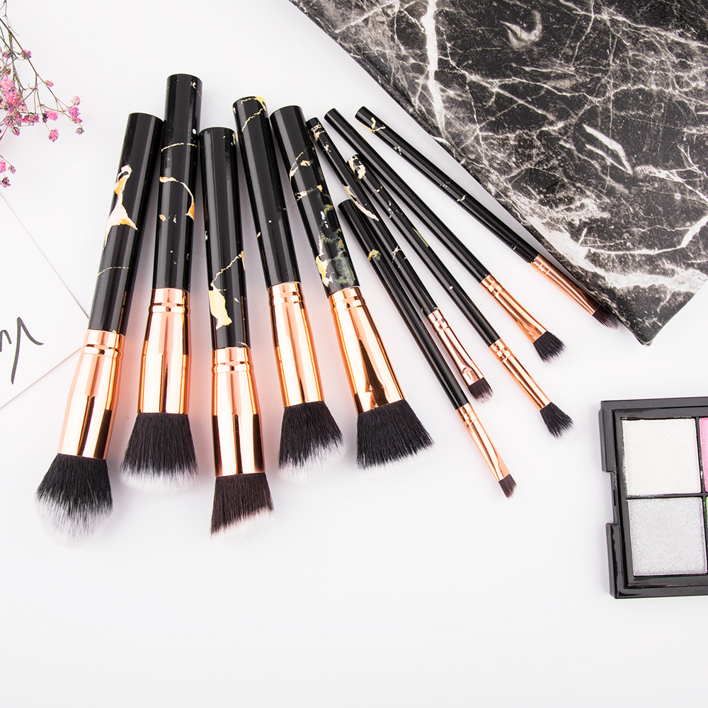 10 stk marmor makeup børster sett myk foundation pudder øyenskygge børste skjønnhet marmor makeup verktøy med sylinder