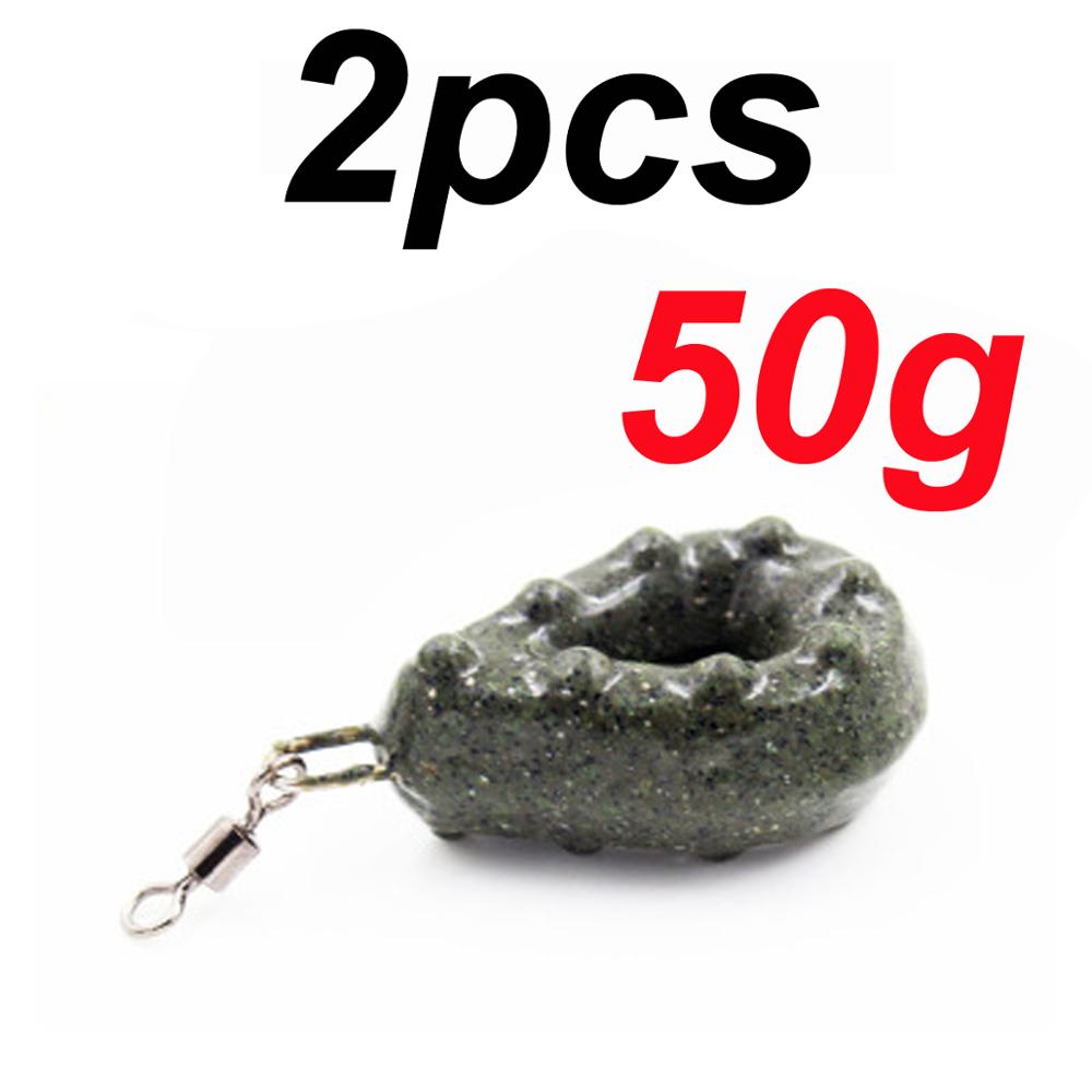 JIGEECARP 2PCS Carp Fishing Tapered Flat Pear Shaped Lead Sinkers Pebble Weight Mimic Coated Fishing Lead Weights: 2pcs 50g