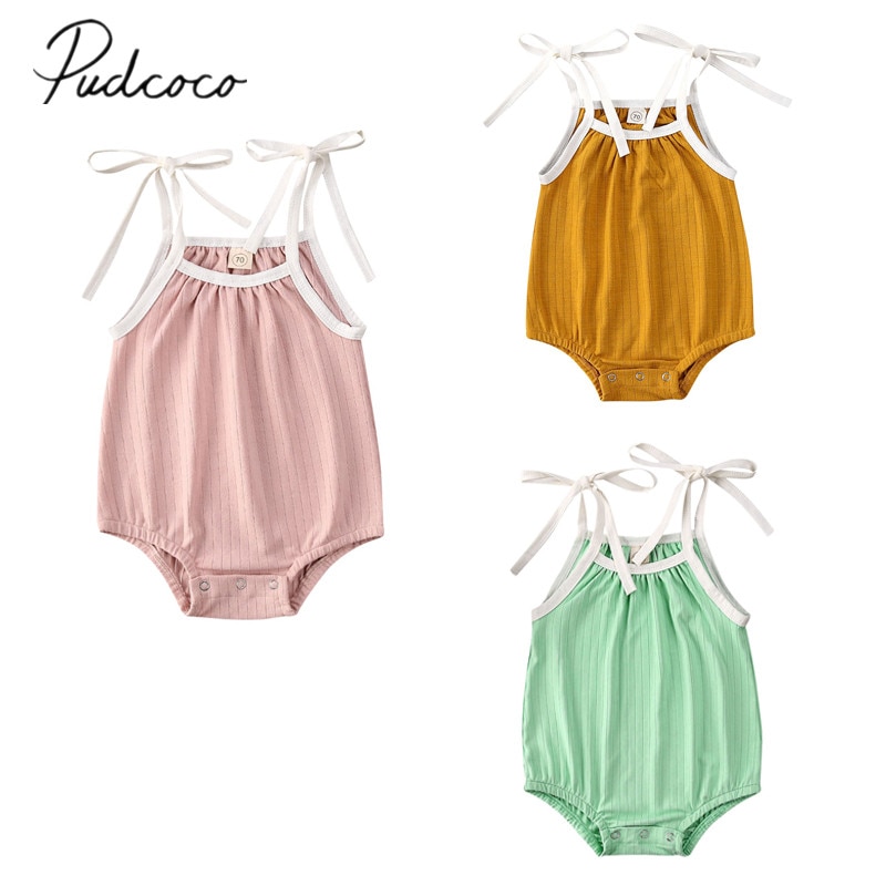 Baby Summer Clothing Toddler Baby Girl Kid Clothes Sling Romper Jumpsuit Strap Solid Sunsuit Outfit Tops 0-24M