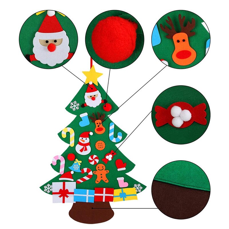 3D Felt Christmas Tree Wall Hanging 3Ft Christmas Tree Set with Ornaments for Kids Xmas DIY Decorations