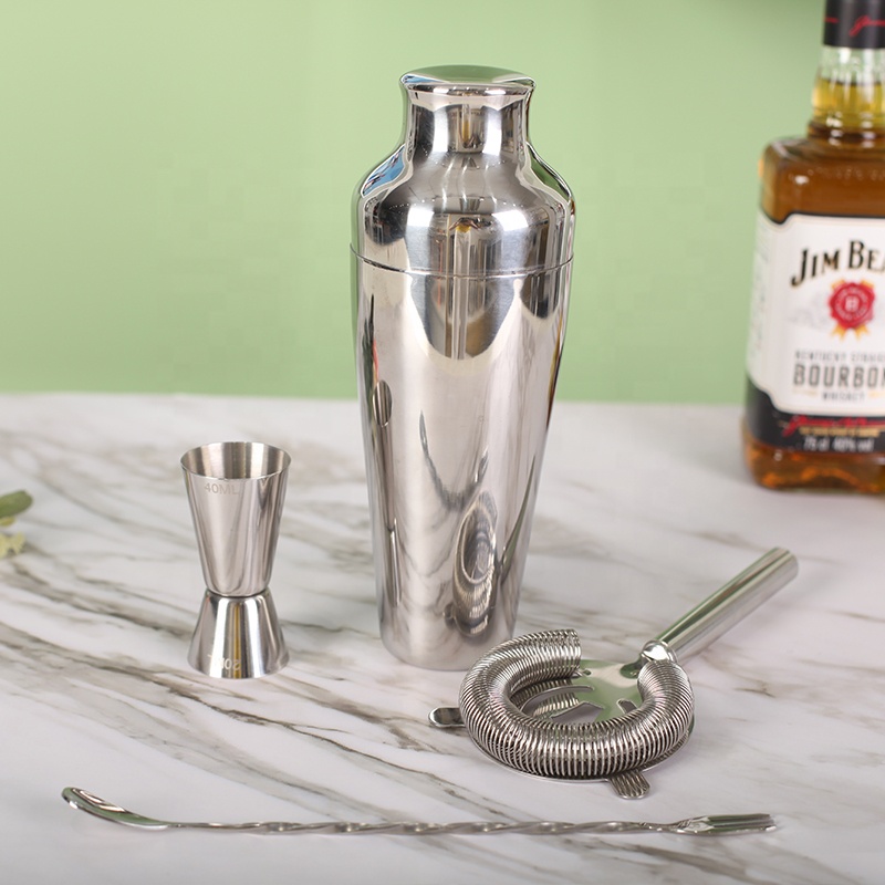 Engraved logo 4-piece premium stainless steel silver barware