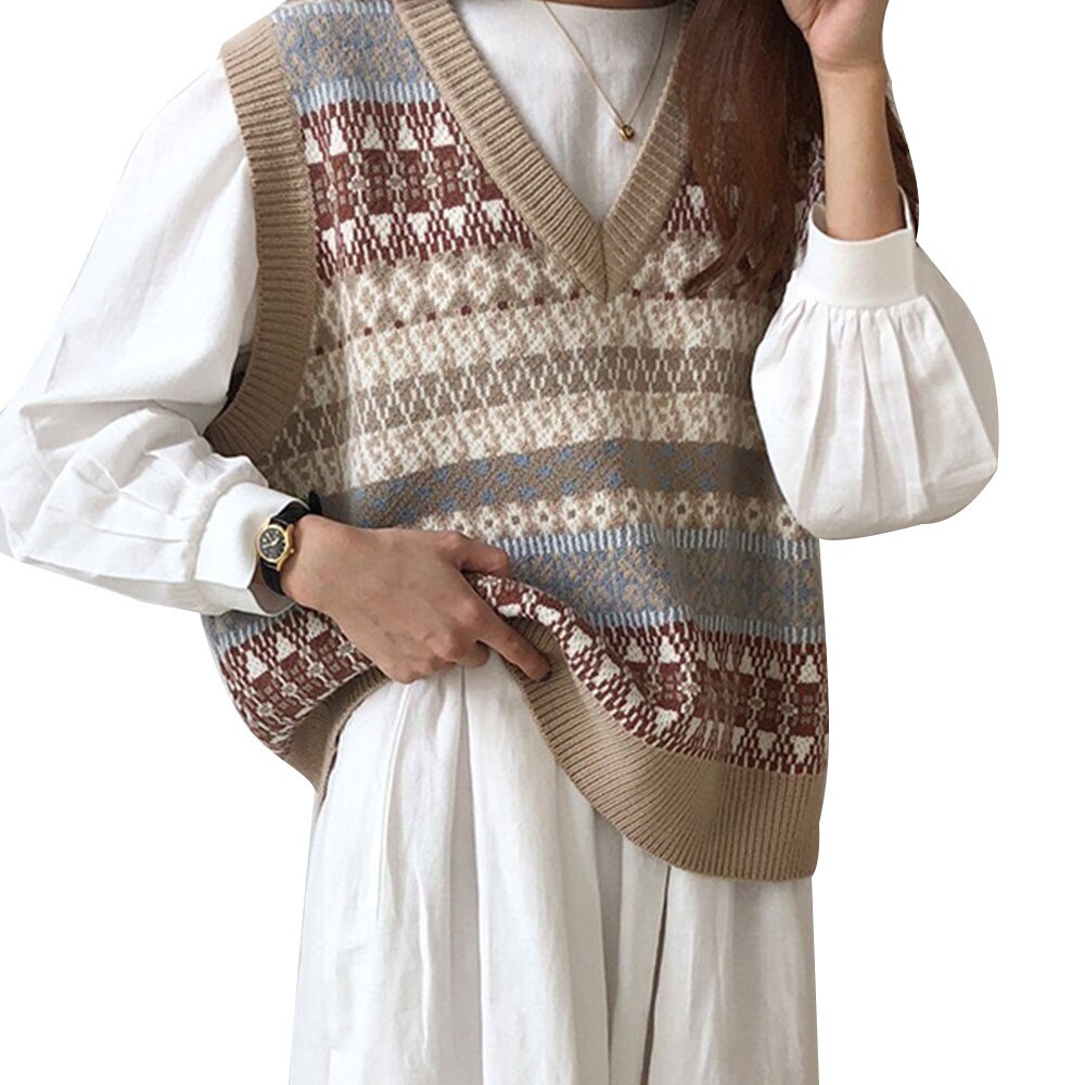 col v pull sans manche vintage femme