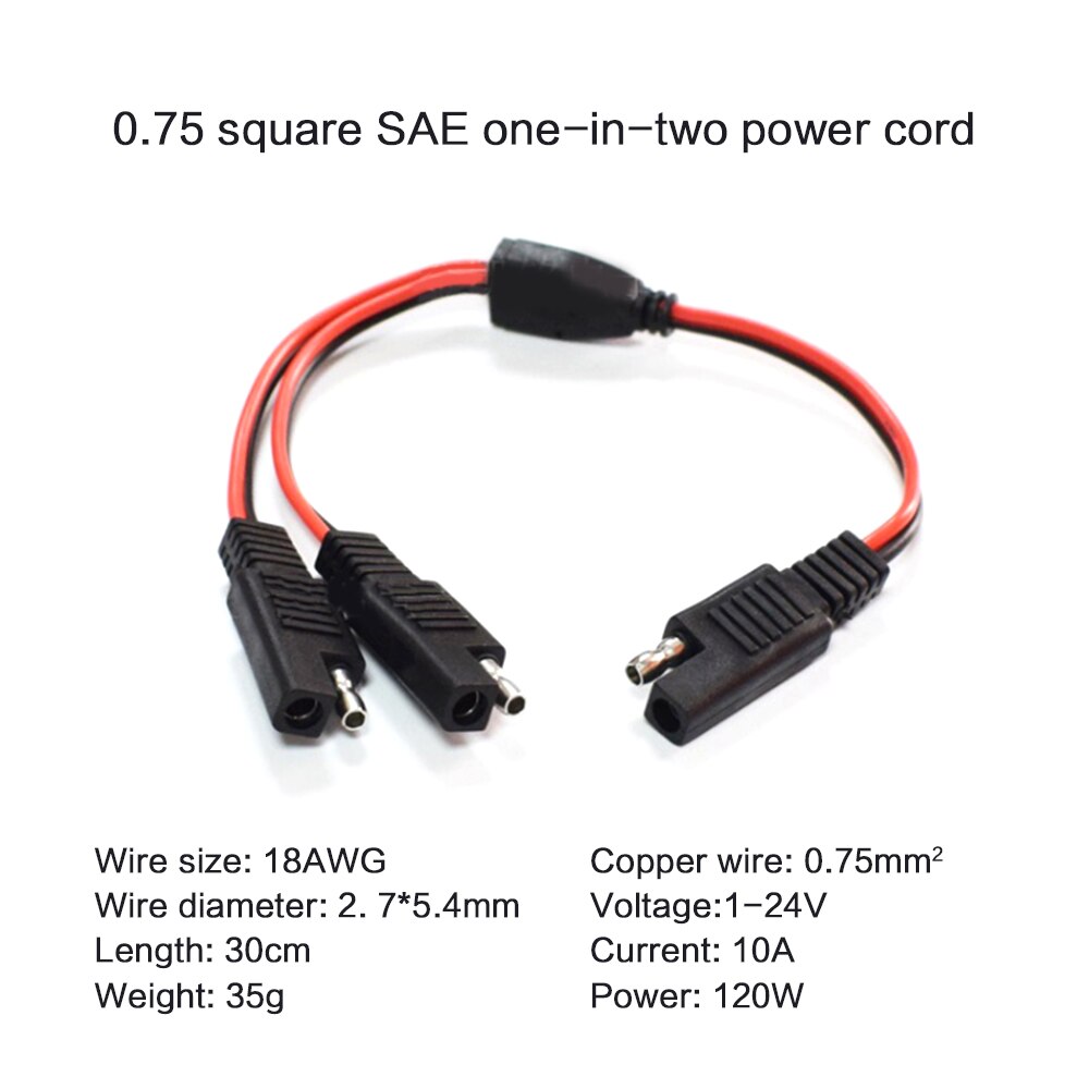 18AWG 0.75 Square 30CM SAE 1 to 2 2 Pin Quick Connect Disconnect Plug Extension Cable