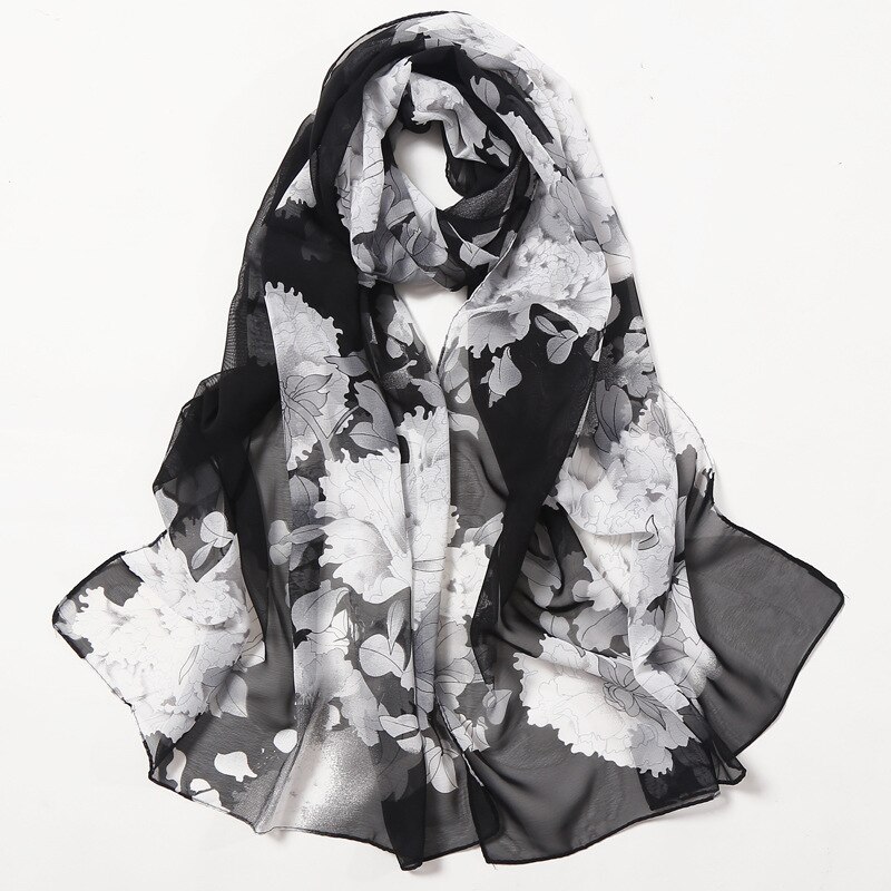 Beach flower print Georgette chiffon scarf silk square hijab cool shawl ladies foulard femme Scarves hair bufanda mujer