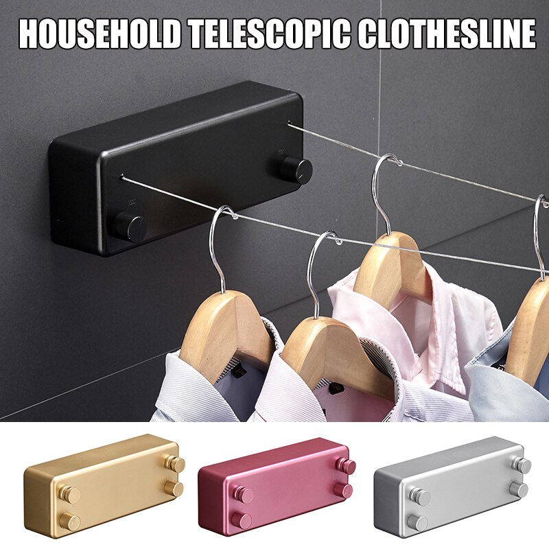 Double Line Retractable Clothesline Home Steel Wire Invisible Punch Free Wall Hanger MJJ88