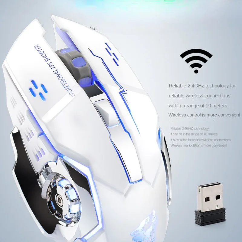 Free Wolf-Souris de jeu mécanique sans fil, X8, silencieuse, rétroéclairée, ergonomique, aste, optique, pour PC portable et de bureau