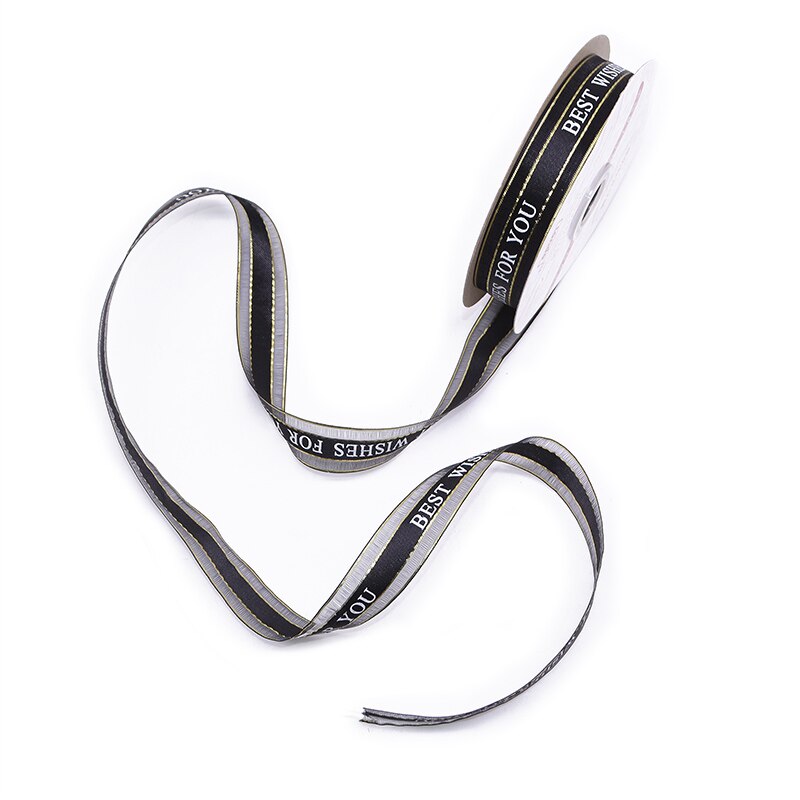 25mm 5m beste wensen voor jou organza lint voor bruiloft kerstfeest decoraties diy strik knutsel linten kaart inpakken: Zwart