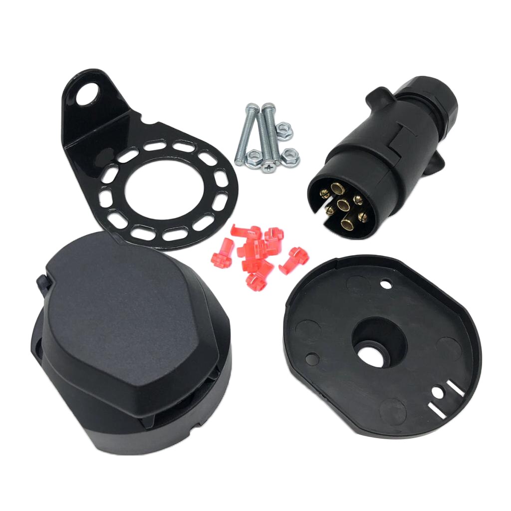12N 7 Pin Plug and Socket with Mounting Plate Kit for Towbar Caravan Trailer